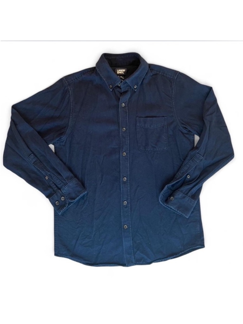Lands' End Men's Dark Navy Flannel Button-Down Shirt Size Medium